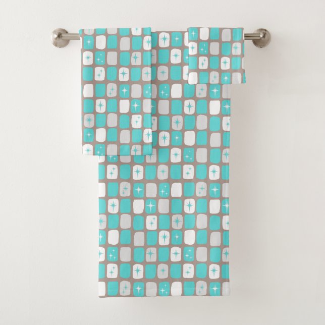 Retro Turquoise and White Starbursts Towel Set (Insitu)