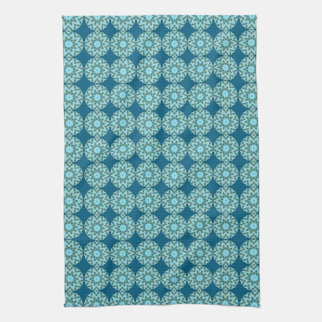 Retro Turquoise & Aqua Dots & Stars Tea Towel (Vertical)