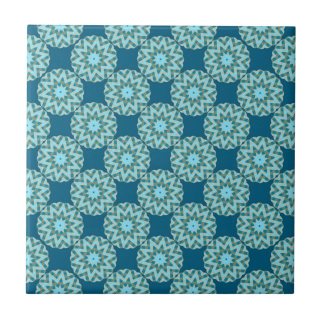 Retro Turquoise & Aqua Dots & Stars Tile (Front)