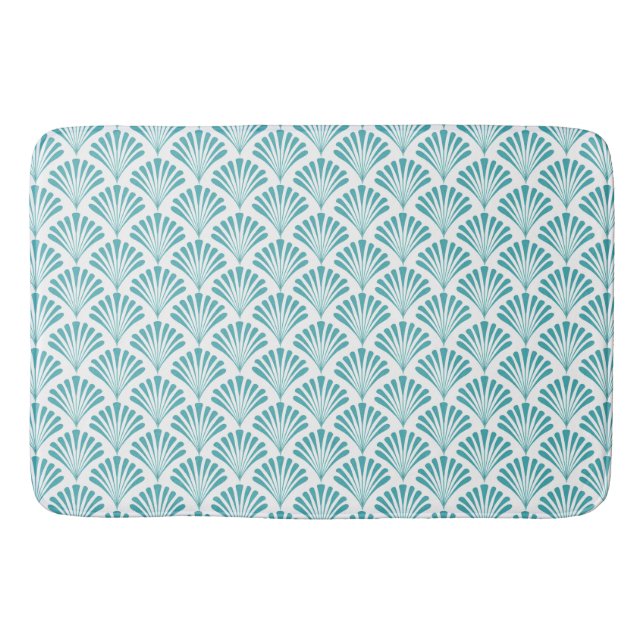 Retro turquoise art deco fans pattern bath mat (Front)