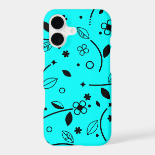 Retro Turquoise Black Line Art Floral iPhone Case