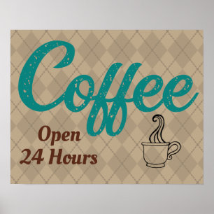 Retro Turquoise Coffee Shop Sign Art