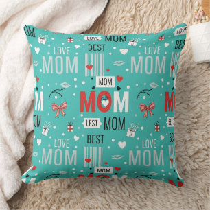 Retro Turquoise Comic MOM Love Pattern Cushion