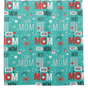 Retro Turquoise Comic MOM Love Pattern Shower Curtain