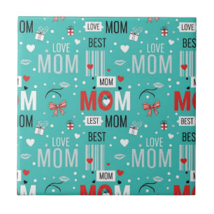 Retro Turquoise Comic MOM Love Pattern Tile