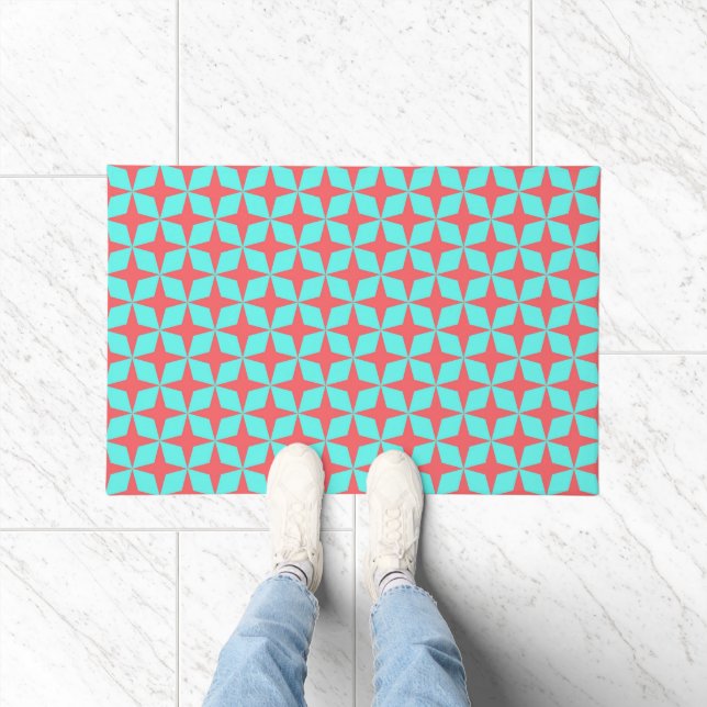Retro Turquoise Coral Atomic Pattern Doormat (Indoor)
