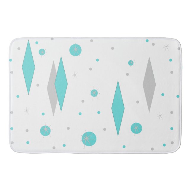 Retro Turquoise Diamond & Starburst Bath Mat (Front)
