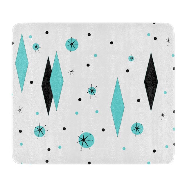Retro Turquoise Diamond & Starburst Cutting Board (Front)