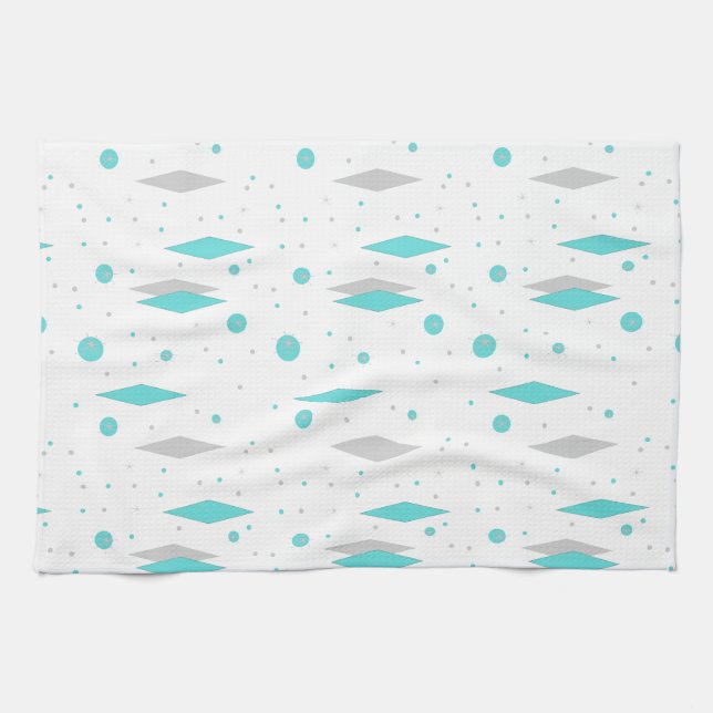 Retro Turquoise Diamond & Starburst Kitchen Towels (Horizontal)