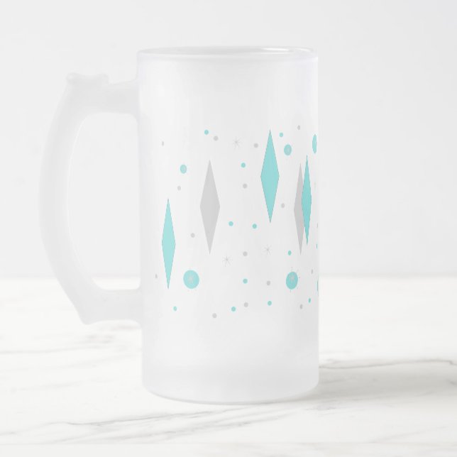 Retro Turquoise Diamond & Starburst Mug (Left)