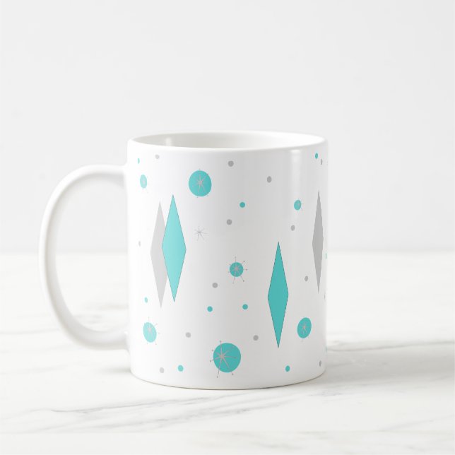Retro Turquoise Diamond & Starburst Mug (Left)