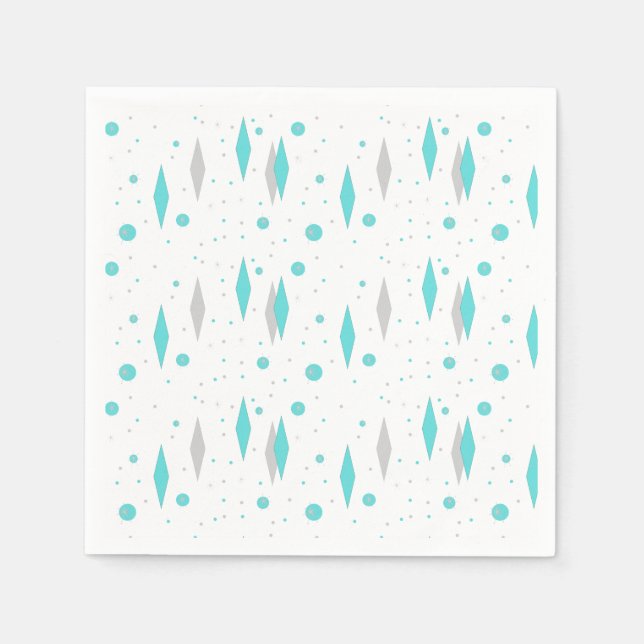 Retro Turquoise Diamond & Starburst Paper Napkins (Front)