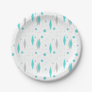 Retro Turquoise Diamond & Starburst Paper Plates