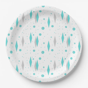 Retro Turquoise Diamond & Starburst Paper Plates