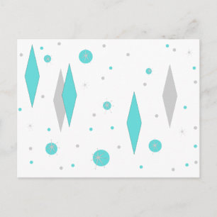 Retro Turquoise Diamond & Starburst Postcard