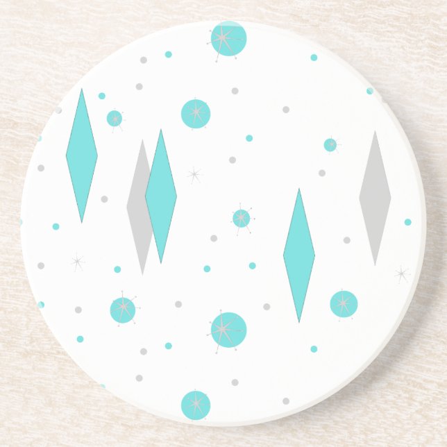 Retro Turquoise Diamond & Starburst Stone Coaster (Front)