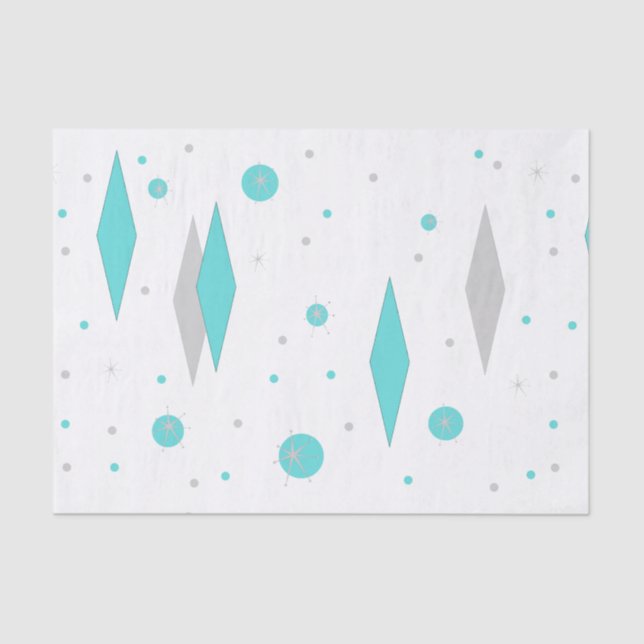 Retro Turquoise Diamond & Starburst Tissue Paper (Front)