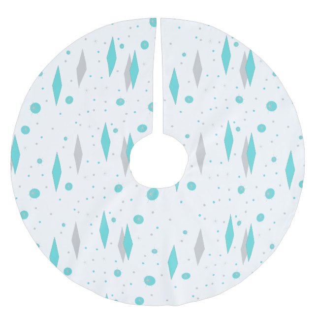 Retro Turquoise Diamond  & Starburst Tree Skirt (Front)