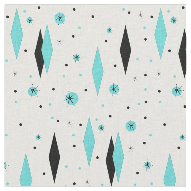 Retro Turquoise Diamonds and Starbursts Fabric (Close Up)