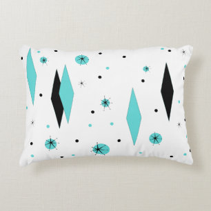 Retro Turquoise Diamonds & Starburst Accent Pillow
