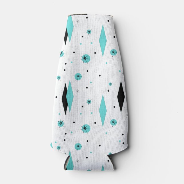 Retro Turquoise Diamonds & Starburst Bottle Cooler (Front)