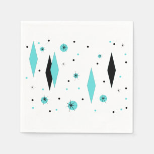 Retro Turquoise Diamonds & Starburst Paper Napkins