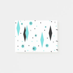Retro Turquoise Diamonds & Starburst Post-It Notes