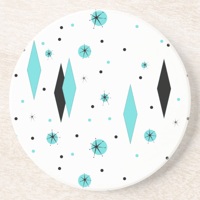 Retro Turquoise Diamonds & Starburst Stone Coaster (Front)