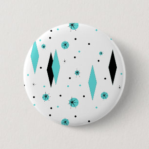 Retro Turquoise Diamonds & Starbursts Button