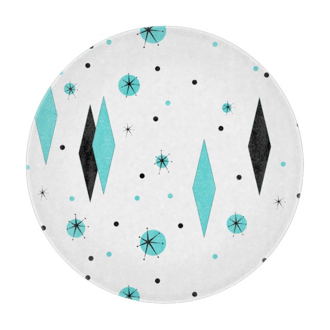 Retro Turquoise Diamonds Starbursts Cutting Board (Front)