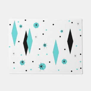 Retro Turquoise Diamonds & Starbursts Door Mat