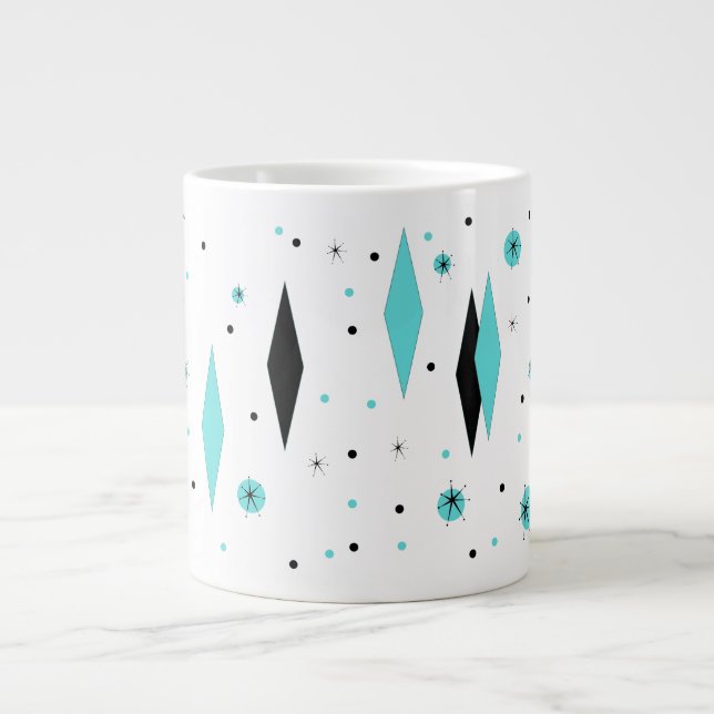 Retro Turquoise Diamonds & Starbursts Jumbo Mug (Front)