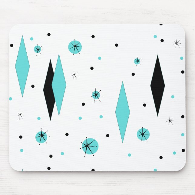 Retro Turquoise Diamonds & Starbursts Mousepad (Front)