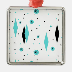 Retro Turquoise Diamonds & Starbursts Ornament