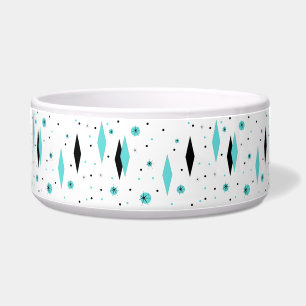 Retro Turquoise Diamonds & Starbursts Pet Bowl