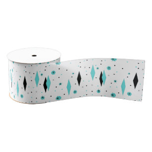 Retro Turquoise Diamonds & Starbursts Ribbon Grosgrain Ribbon