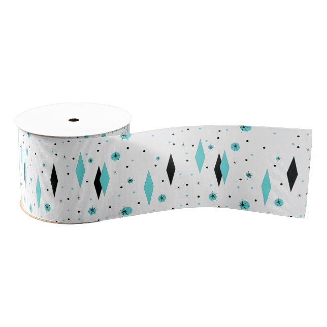 Retro Turquoise Diamonds & Starbursts Ribbon Grosgrain Ribbon (Spool)