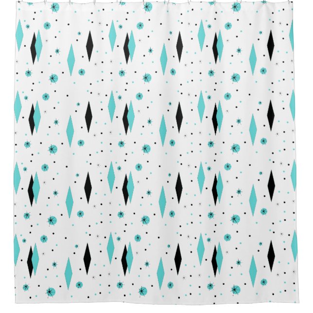 Retro Turquoise Diamonds Starbursts Shower Curtain (Front)