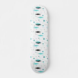 Retro Turquoise Diamonds & Starbursts Skateboard