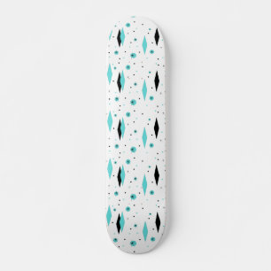 Retro Turquoise Diamonds & Starbursts Skateboard