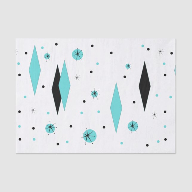 Retro Turquoise Diamonds & Starbursts Tissue Paper (Front)