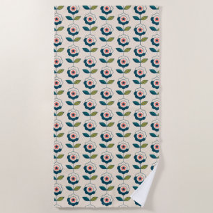 Retro Turquoise Floral Pattern Beach Towel
