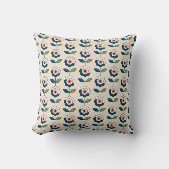 Retro Turquoise Floral Pattern Cushion (Front)