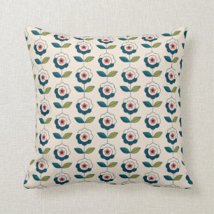 Retro Turquoise Floral Pattern Cushion