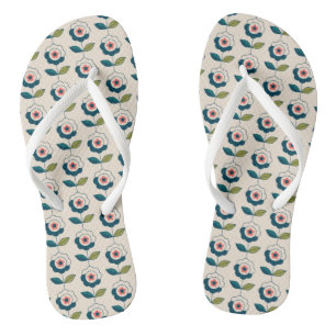 Retro Turquoise Floral Pattern Flip Flops