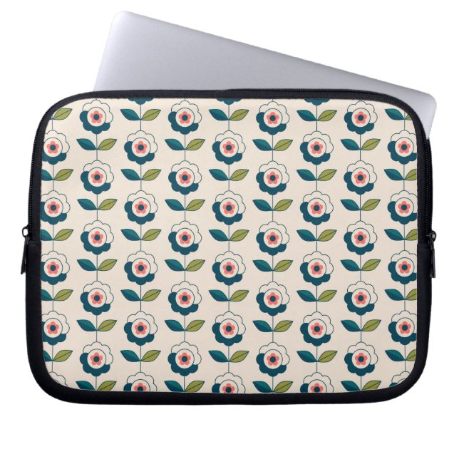 Retro Turquoise Floral Pattern Laptop Sleeve (Front)
