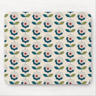 Retro Turquoise Floral Pattern Mouse Mat