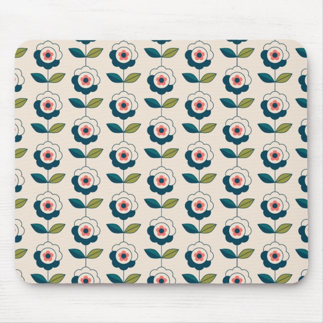 Retro Turquoise Floral Pattern Mouse Mat (Front)