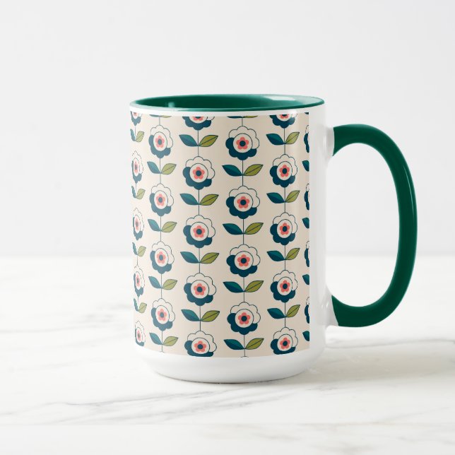 Retro Turquoise Floral Pattern Mug (Right)