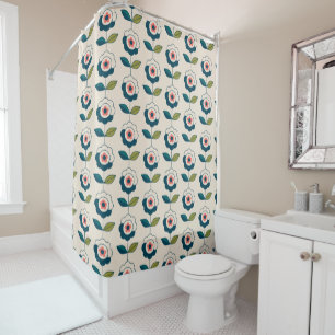 Retro Turquoise Floral Pattern Shower Curtain